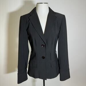 Harve Benard Black Pinstripe Blazer Suit Jacket Womens Size 6 Belt Loops Career